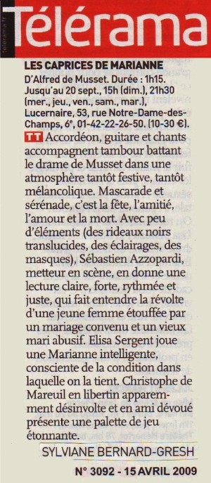 TELERAMA : Les caprices de Marianne TELERAMA : Les caprices de Marianne