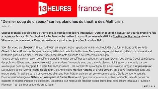 FRANCE 2 : Dernier coup de ciseaux FRANCE 2 : Dernier coup de ciseaux
