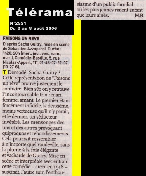 TELERAMA : Faisons un rêve TELERAMA : Faisons un rêve