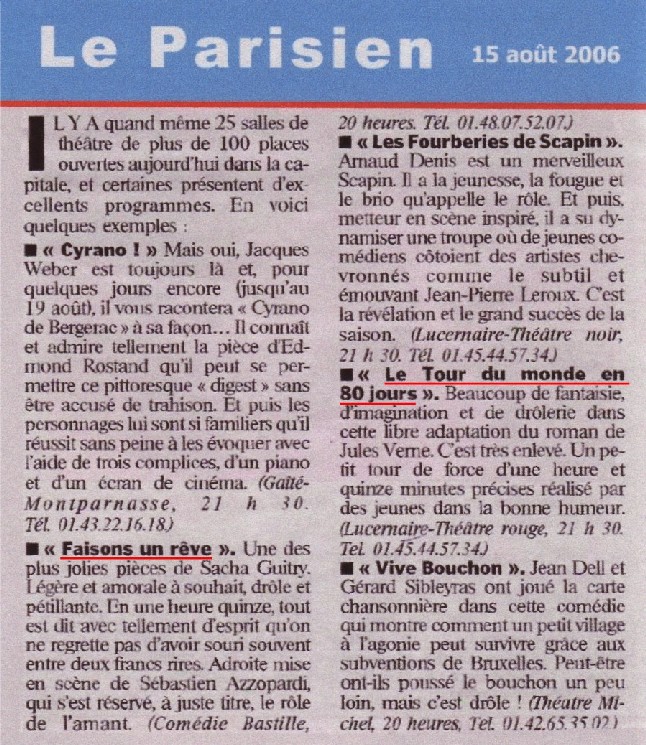 LE PARISIEN : Faisons un rêve & Le Tour du monde en 80 jours