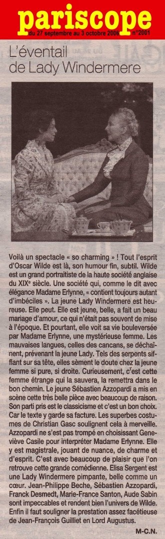 PARISCOPE : L'Eventail de Lady Windermere