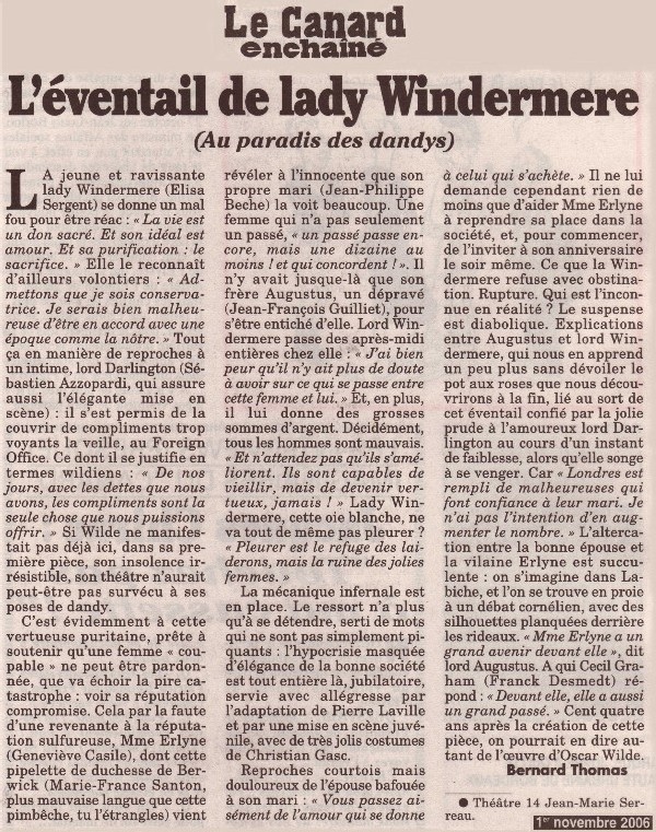 LE CANARD ENCHAÎNÉ : L'Eventail de lady Windermere