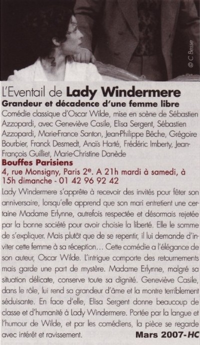 THEATRAL : L'éventail de lady Windermere