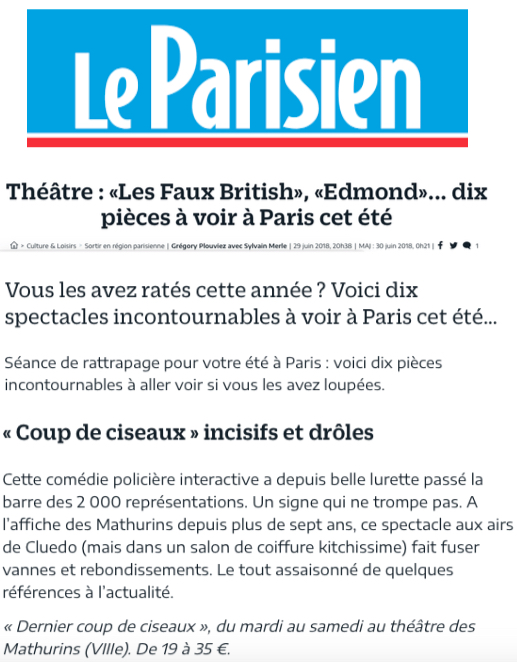 LE PARISIEN : Dernier coup de ciseaux